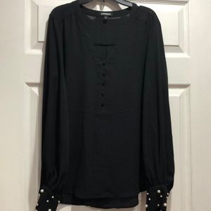 Express embellished cuff button front blouse